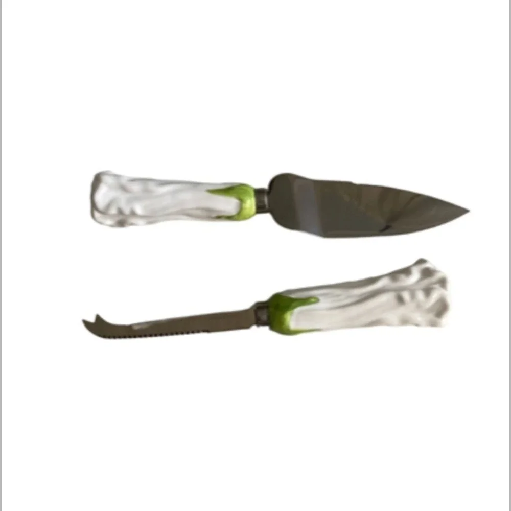 Wedding Cake Server & Knife Set Rose Bud Handles White Floral‎ Keepsake Cottage